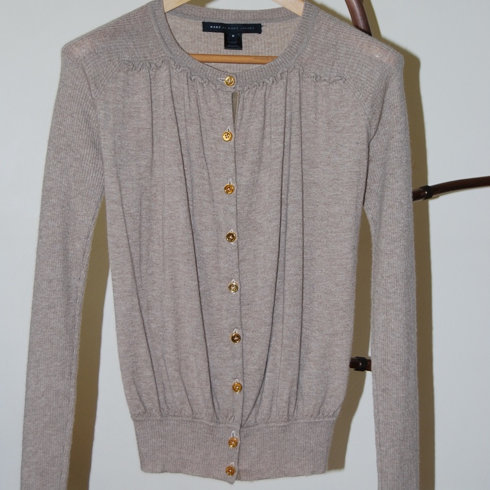 Marc Jacobs thin fitted button cardigan sweater 100% cashmere sz M